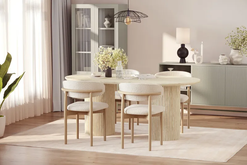 Uppveda Matbord Travetin utseende med 4 st Jaiveer Matstolar - Beige - Möbler - Bord & matgrupper - Matgrupper