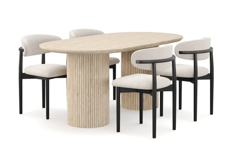 Uppveda Matbord Travetin utseende med 4 st Jaiveer Matstolar - Beige - Möbler - Bord & matgrupper - Matgrupper