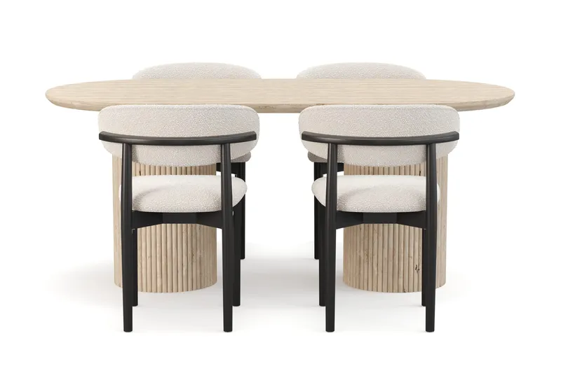 Uppveda Matbord Travetin utseende med 4 st Jaiveer Matstolar - Beige - Möbler - Bord & matgrupper - Matgrupper