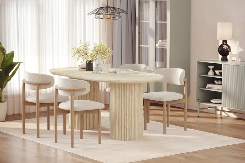 Uppveda Matbord Travetin utseende med 4 st Jaiveer Matstolar - Beige - Möbler - Bord & matgrupper - Matgrupper