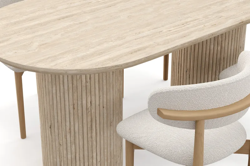 Uppveda Matbord Travetin utseende med 4 st Jaiveer Matstolar - Beige - Möbler - Bord & matgrupper - Matgrupper