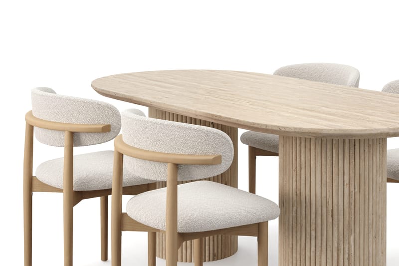Uppveda Matbord Travetin utseende med 4 st Jaiveer Matstolar - Beige - Möbler - Bord & matgrupper - Matgrupper