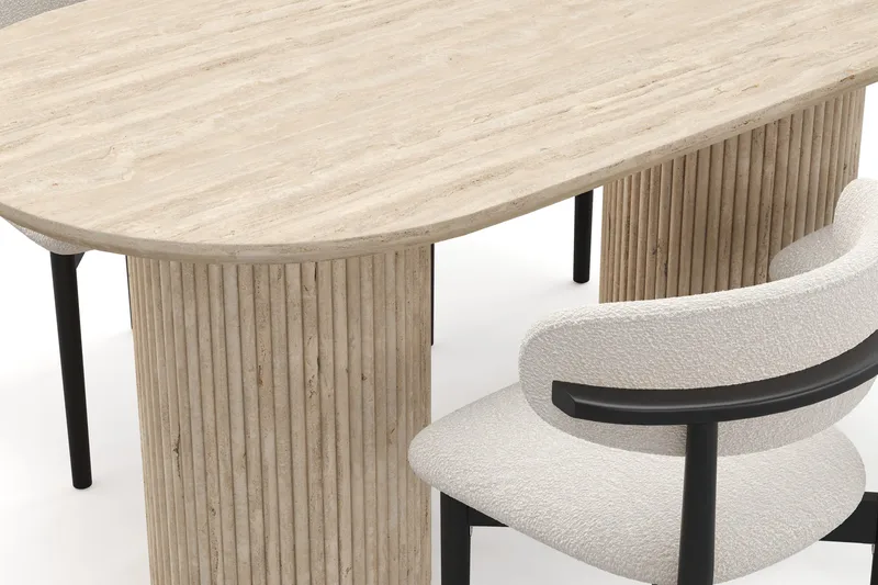 Uppveda Matbord Travetin utseende med 4 st Jaiveer Matstolar - Beige - Möbler - Bord & matgrupper - Matgrupper