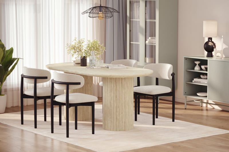 Uppveda Matbord Travetin utseende med 4 st Jaiveer Matstolar - Beige - Möbler - Bord & matgrupper - Matgrupper