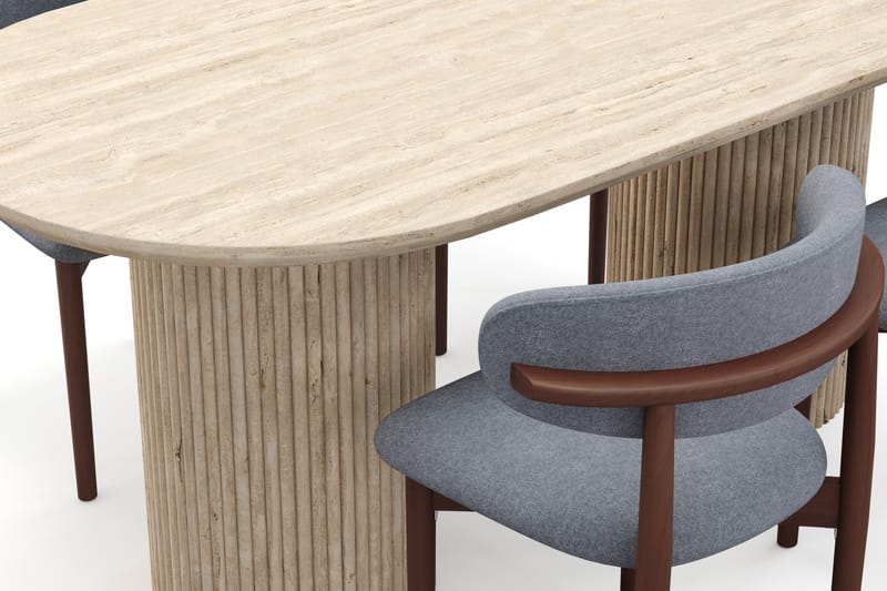 Uppveda Matbord Travetin utseende med 4 st Jaiveer Matstolar - Beige - Möbler - Bord & matgrupper - Matgrupper