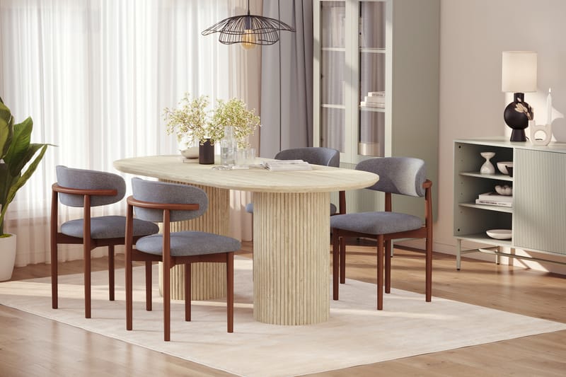 Uppveda Matbord Travetin utseende med 4 st Jaiveer Matstolar - Beige - Möbler - Bord & matgrupper - Matgrupper