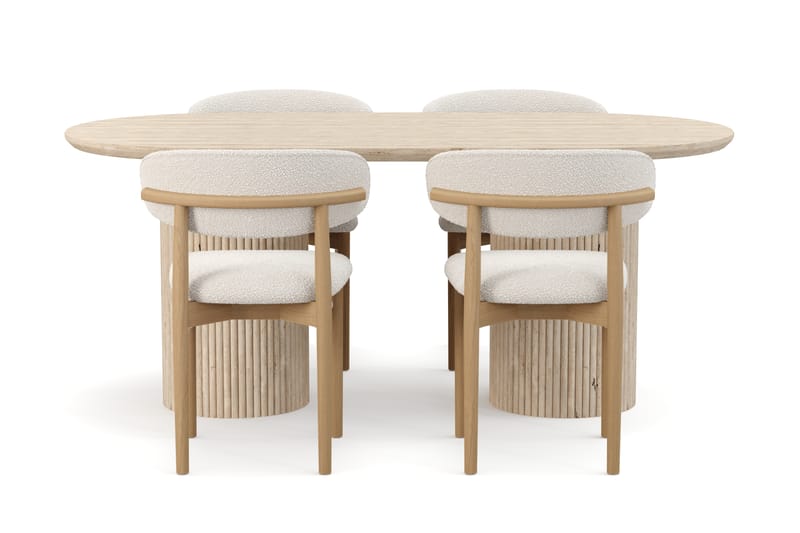 Uppveda Matbord Travetin utseende med 4 st Jaiveer Matstolar - Beige - Möbler - Bord & matgrupper - Matgrupper