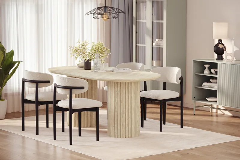 Uppveda Matbord Travetin utseende med 4 st Jaiveer Matstolar - Beige - Möbler - Bord & matgrupper - Matgrupper