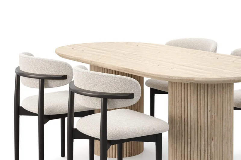 Uppveda Matbord Travetin utseende med 4 st Jaiveer Matstolar - Beige - Möbler - Bord & matgrupper - Matgrupper