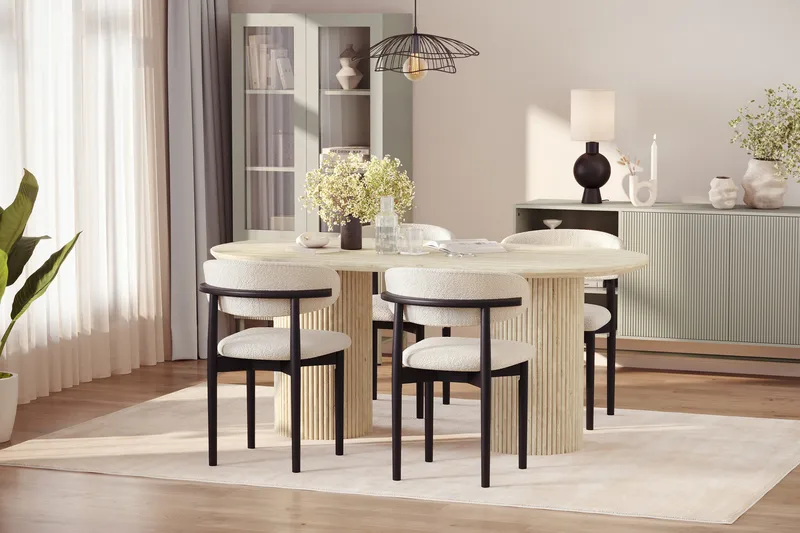 Uppveda Matbord Travetin utseende med 4 st Jaiveer Matstolar - Beige - Möbler - Bord & matgrupper - Matgrupper