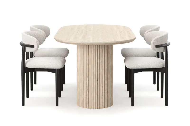 Uppveda Matbord Travetin utseende med 4 st Jaiveer Matstolar - Beige - Möbler - Bord & matgrupper - Matgrupper