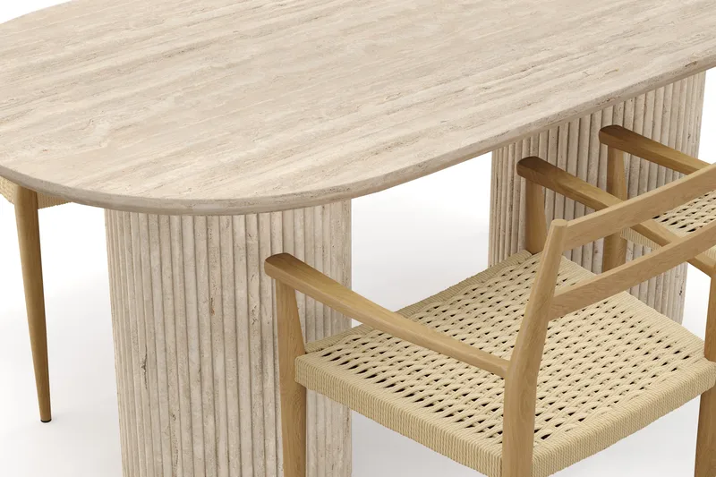 Uppveda Matbord Travetin utseende med 4 st Jamna Karmstolar - Beige - Möbler - Bord & matgrupper - Matgrupper