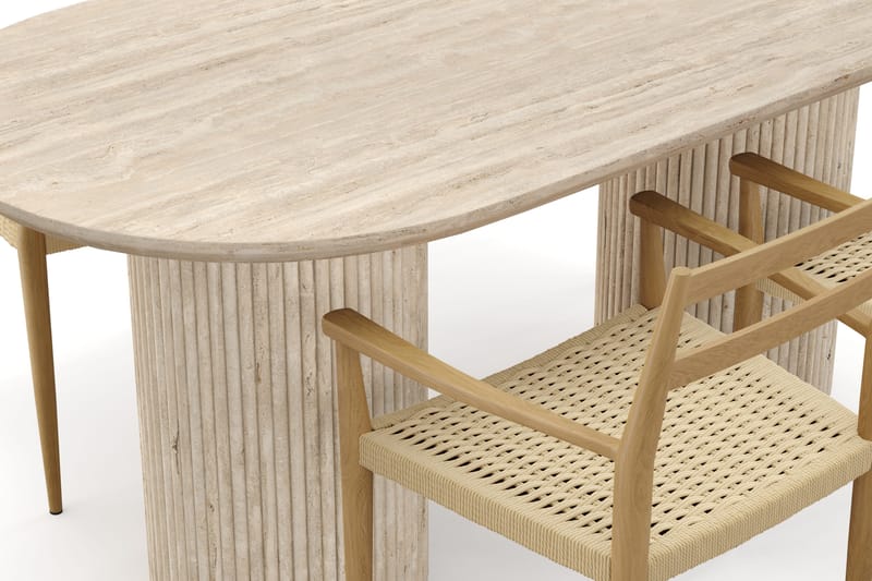 Uppveda Matbord Travetin utseende med 4 st Jamna Karmstolar - Beige - Möbler - Bord & matgrupper - Matgrupper