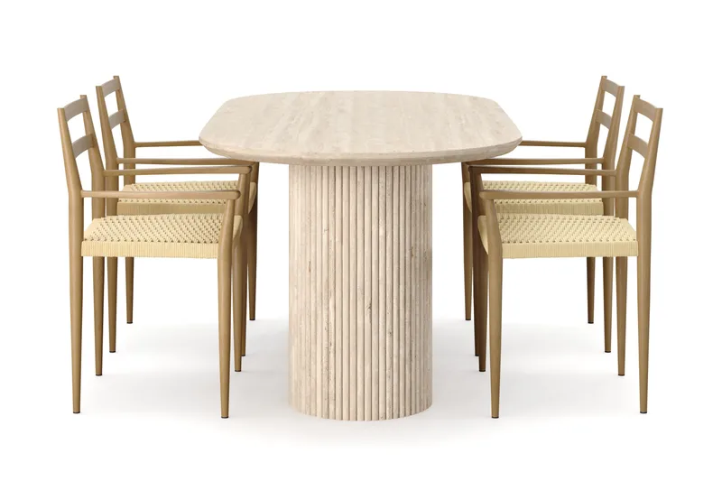 Uppveda Matbord Travetin utseende med 4 st Jamna Karmstolar - Beige - Möbler - Bord & matgrupper - Matgrupper