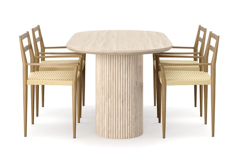 Uppveda Matbord Travetin utseende med 4 st Jamna Karmstolar - Beige - Möbler - Bord & matgrupper - Matgrupper