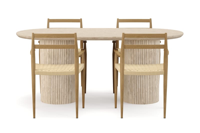 Uppveda Matbord Travetin utseende med 4 st Jamna Karmstolar - Beige - Möbler - Bord & matgrupper - Matgrupper