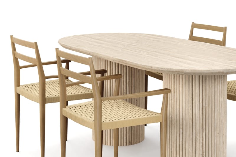 Uppveda Matbord Travetin utseende med 4 st Jamna Karmstolar - Beige - Möbler - Bord & matgrupper - Matgrupper
