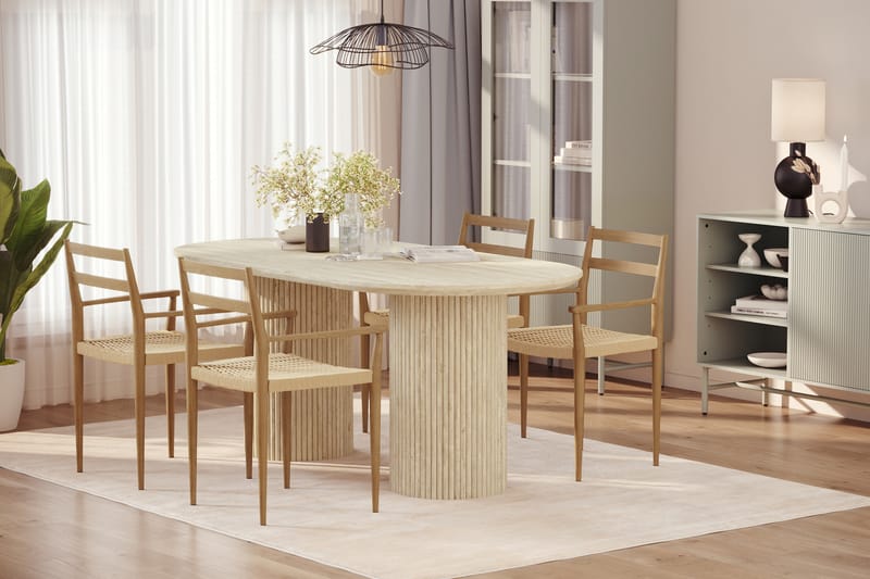 Uppveda Matbord Travetin utseende med 4 st Jamna Karmstolar - Beige - Möbler - Bord & matgrupper - Matgrupper