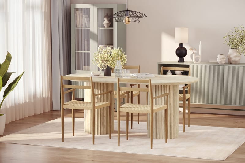 Uppveda Matbord Travetin utseende med 4 st Jamna Karmstolar - Beige - Möbler - Bord & matgrupper - Matgrupper