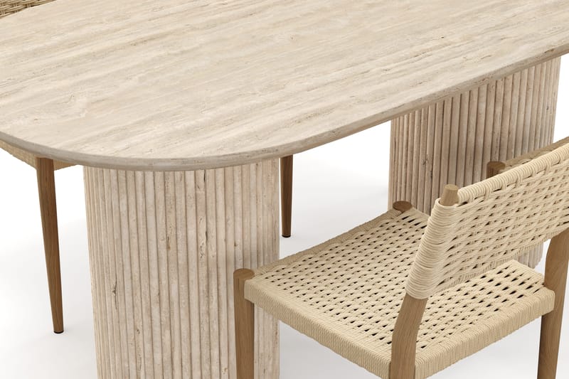 Uppveda Matbord Travetin utseende med 4 st Jamna Matstolar - Beige - Möbler - Bord & matgrupper - Matgrupper