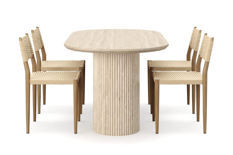 Uppveda Matbord Travetin utseende med 4 st Jamna Matstolar - Beige - Möbler - Bord & matgrupper - Matgrupper