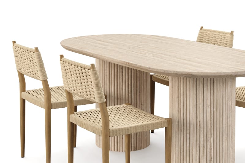 Uppveda Matbord Travetin utseende med 4 st Jamna Matstolar - Beige - Möbler - Bord & matgrupper - Matgrupper