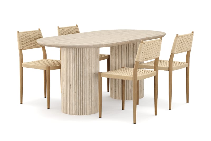 Uppveda Matbord Travetin utseende med 4 st Jamna Matstolar - Beige - Möbler - Bord & matgrupper - Matgrupper