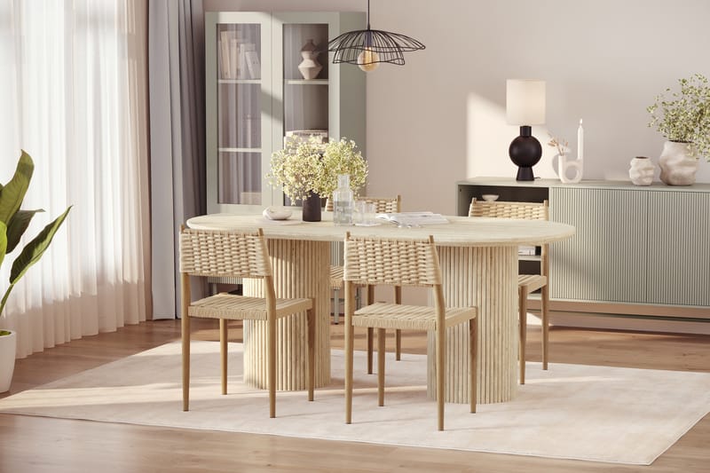 Uppveda Matbord Travetin utseende med 4 st Jamna Matstolar - Beige - Möbler - Bord & matgrupper - Matgrupper