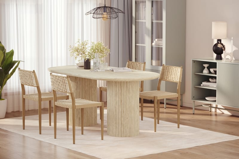 Uppveda Matbord Travetin utseende med 4 st Jamna Matstolar - Beige - Möbler - Bord & matgrupper - Matgrupper