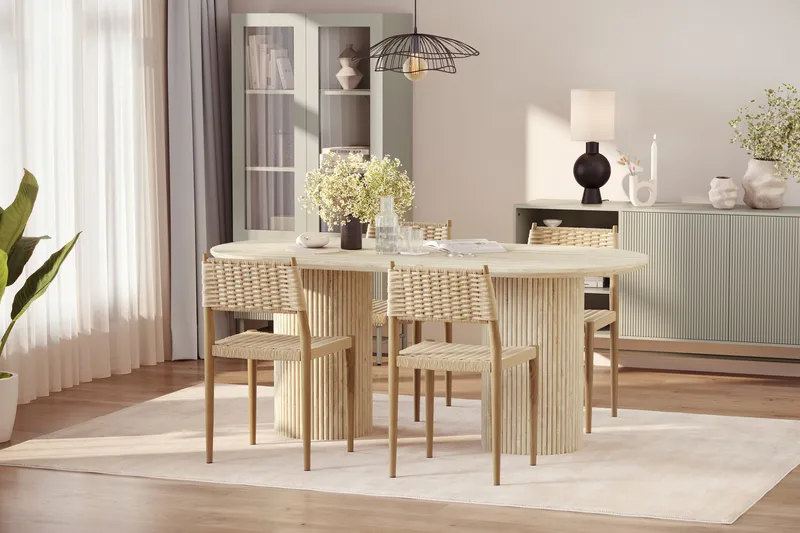 Uppveda Matbord Travetin utseende med 4 st Jamna Matstolar - Beige - Möbler - Bord & matgrupper - Matgrupper