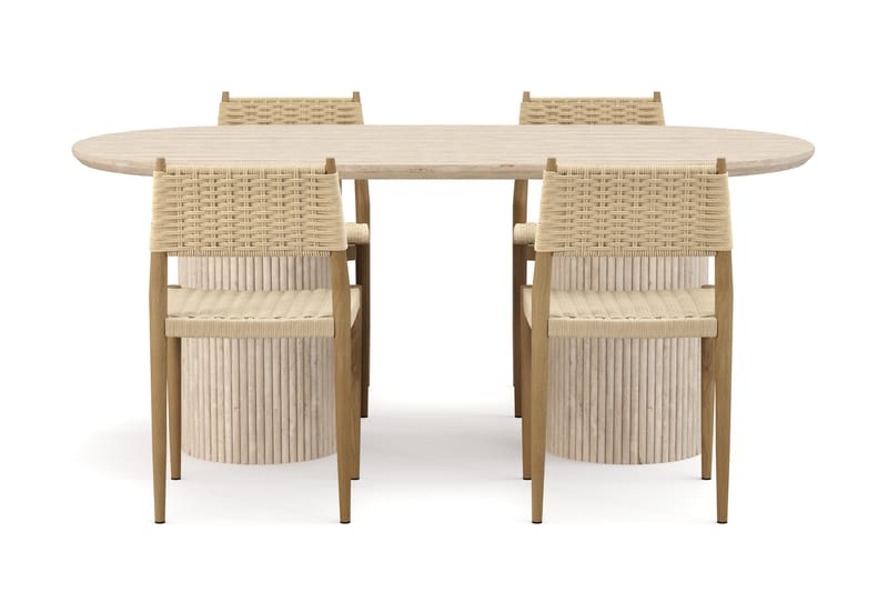 Uppveda Matbord Travetin utseende med 4 st Jamna Matstolar - Beige - Möbler - Bord & matgrupper - Matgrupper
