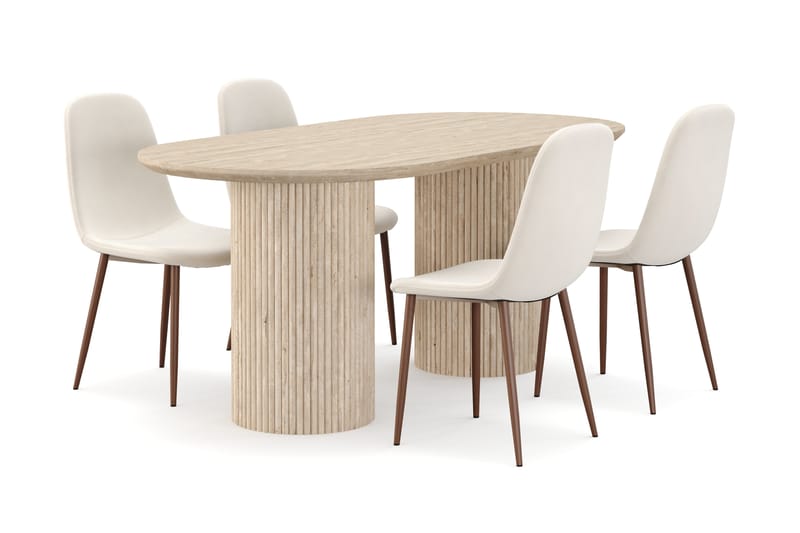 Uppveda Matbord Travetin utseende med 4 st Nibe Matstolar - Beige - Möbler - Bord & matgrupper - Matgrupper
