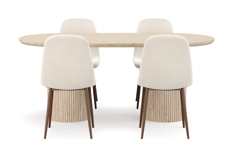 Uppveda Matbord Travetin utseende med 4 st Nibe Matstolar - Beige - Möbler - Bord & matgrupper - Matgrupper