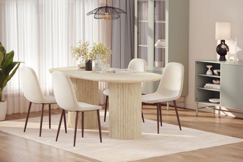 Uppveda Matbord Travetin utseende med 4 st Nibe Matstolar - Beige - Möbler - Bord & matgrupper - Matgrupper