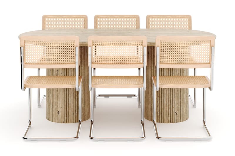 Uppveda Matbord Travetin utseende med 6 st Build Matstolar - Beige - Möbler - Bord & matgrupper - Matgrupper