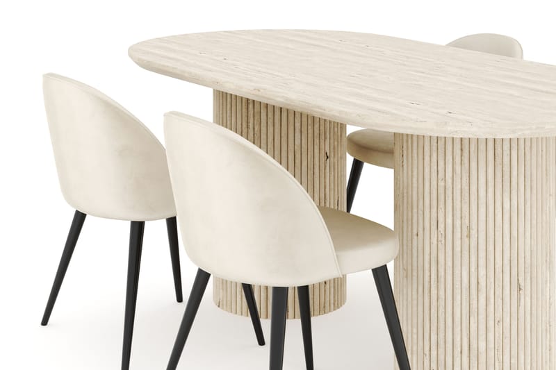 Uppveda Matgrupp 180 cm Oval med 4 Valeri Sammetsstolar - Travetin - Möbler - Bord & matgrupper - Matgrupper