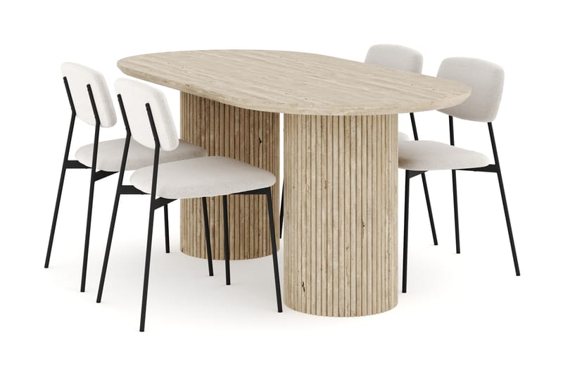 Uppveda Matgrupp 180 cm Oval Travertin med 4 Lowe Matstolar - Travertin - Möbler - Bord & matgrupper - Matgrupper