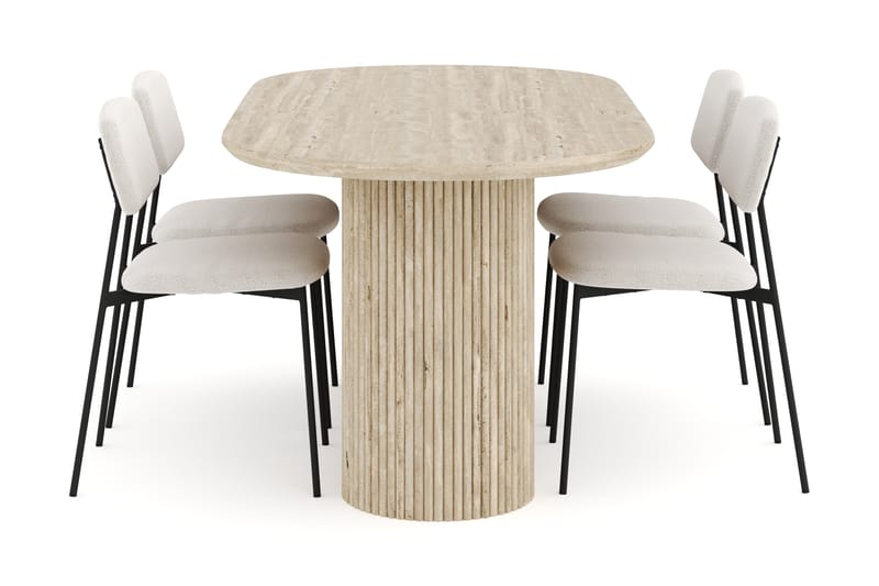 Uppveda Matgrupp 180 cm Oval Travertin med 4 Lowe Matstolar - Travertin - Möbler - Bord & matgrupper - Matgrupper