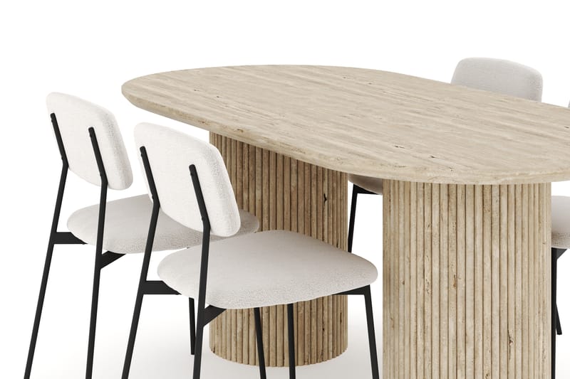 Uppveda Matgrupp 180 cm Oval Travertin med 4 Lowe Matstolar - Travertin - Möbler - Bord & matgrupper - Matgrupper