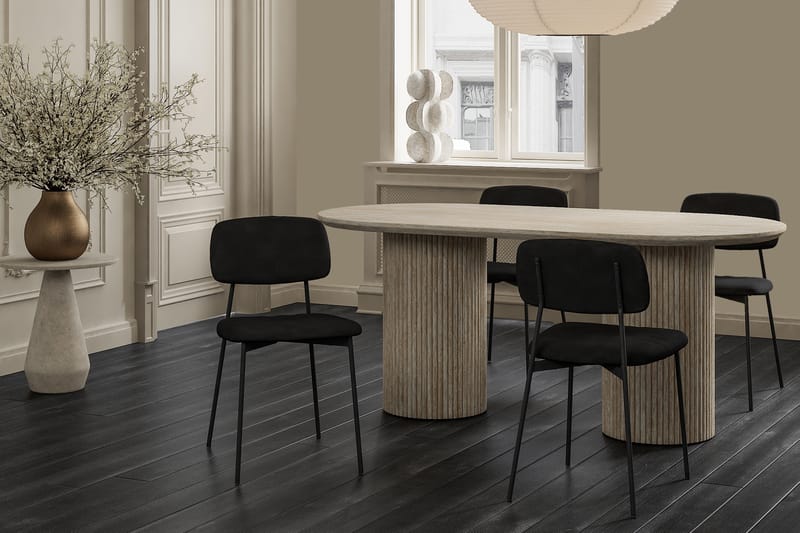 Uppveda Matgrupp 180 cm Oval Travertin med 4 Lowe Matstolar - Travertin - Möbler - Bord & matgrupper - Matgrupper