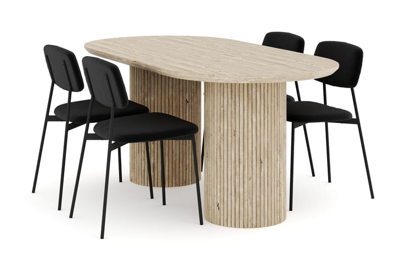 Uppveda Matgrupp 180 cm Oval Travertin med 4 Lowe Matstolar - Travertin - Möbler - Bord & matgrupper - Matgrupper