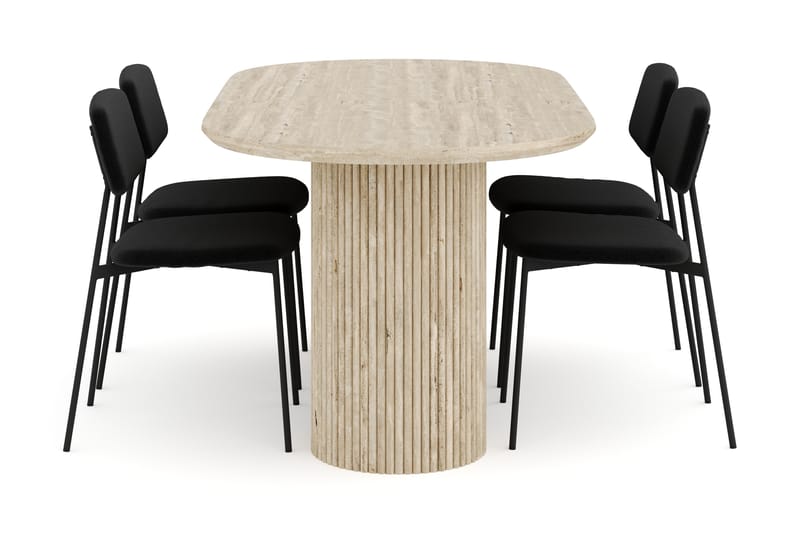 Uppveda Matgrupp 180 cm Oval Travertin med 4 Lowe Matstolar - Travertin - Möbler - Bord & matgrupper - Matgrupper