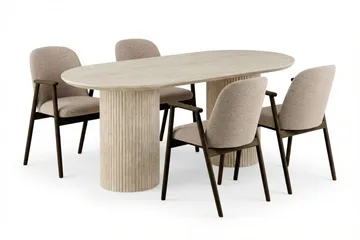 Uppveda Matgrupp 180 cm Oval Travertin med 4 Reciclar Matstolar - Travertin/Greige - Möbler - Bord & matgrupper - Matgrupper