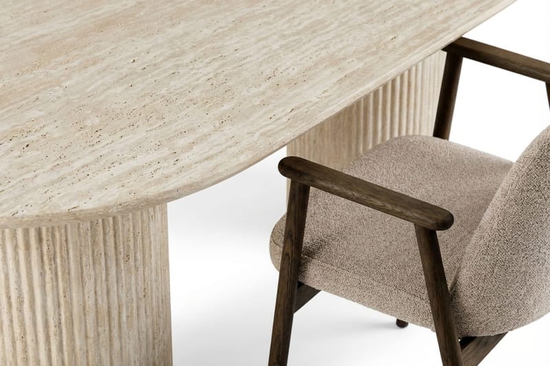 Uppveda Matgrupp 180 cm Oval Travertin med 4 Reciclar Matstolar - Travertin/Greige - Möbler - Bord & matgrupper - Matgrupper