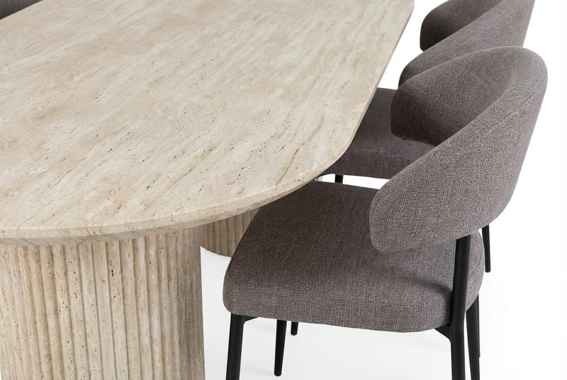 Uppveda Ovalt Matbord 180x90 cm med 4 Sawako Greige Stolar - Travertin/Greige - Möbler - Bord & matgrupper - Matgrupper