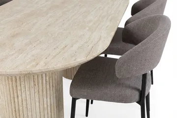 Uppveda Ovalt Matbord 180x90 cm med 4 Sawako Greige Stolar - Travertin/Greige - Möbler - Bord & matgrupper - Matgrupper