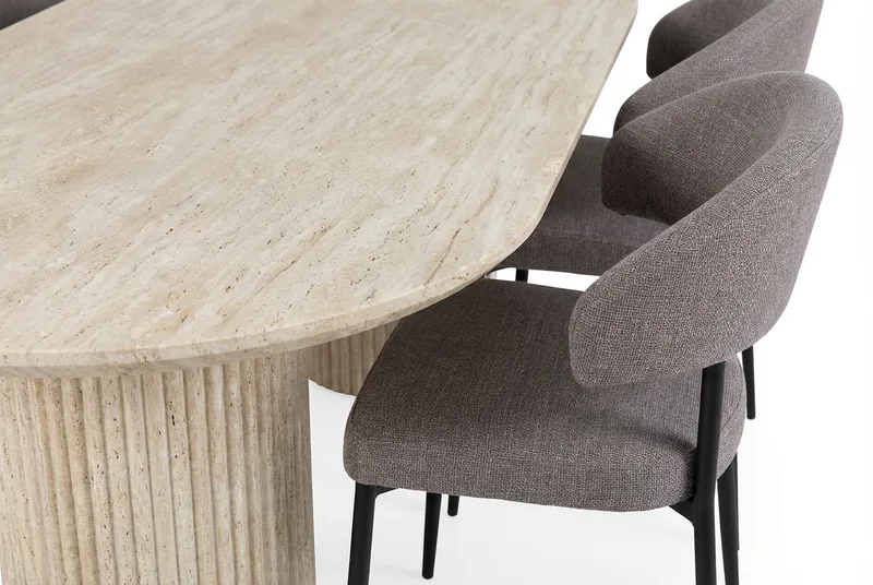 Uppveda Ovalt Matbord 180x90 cm med 4 Sawako Greige Stolar - Travertin/Greige - Möbler - Bord & matgrupper - Matgrupper