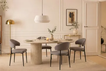 Uppveda Ovalt Matbord 180x90 cm med 4 Sawako Greige Stolar - Travertin/Greige - Möbler - Bord & matgrupper - Matgrupper