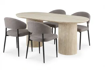 Uppveda Ovalt Matbord 180x90 cm med 4 Sawako Greige Stolar - Travertin/Greige - Möbler - Bord & matgrupper - Matgrupper