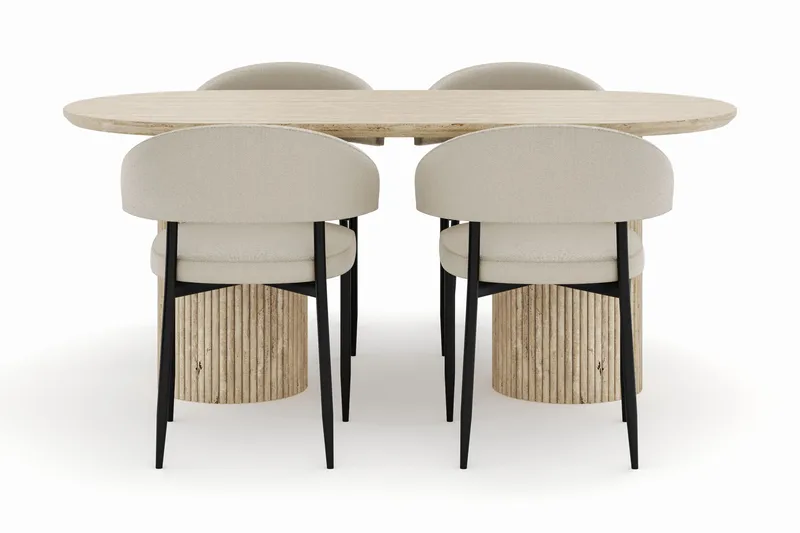 Uppveda Ovalt Matbord 180x90 cm med 4 Sawako Stolar - Beige - Möbler - Bord & matgrupper - Matgrupper